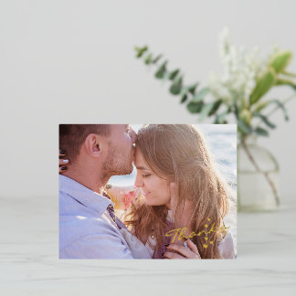 Hearts of Thanks Foil Script Wedding Postcard