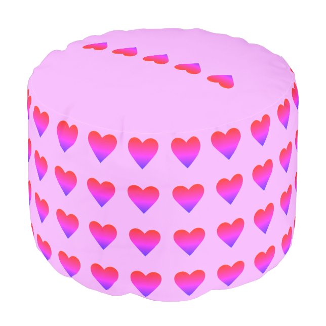 Hearts Ombre Pink Red Purple Round Pouf (Angled Front)