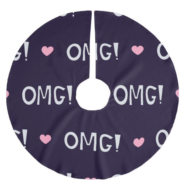 Hearts, OMG text, cute pattern Brushed Polyester Tree Skirt (Front)