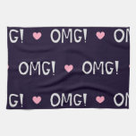 Hearts, OMG text, cute pattern Kitchen Towel