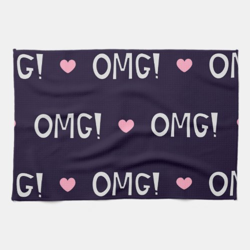 Hearts OMG text cute pattern Kitchen Towel