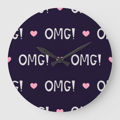 Hearts OMG text cute pattern Large Clock