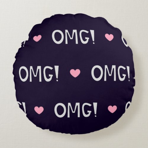 Hearts OMG text cute pattern Round Pillow