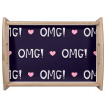 Hearts, OMG text, cute pattern Serving Tray