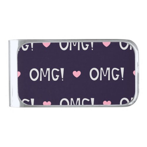 Hearts OMG text cute pattern Silver Finish Money Clip