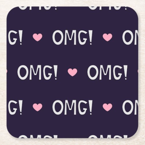 Hearts OMG text cute pattern Square Paper Coaster