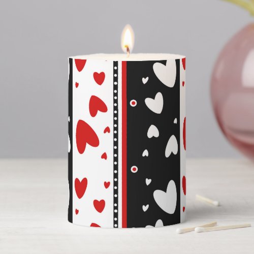  Hearts on a black and white background Pillar Candle