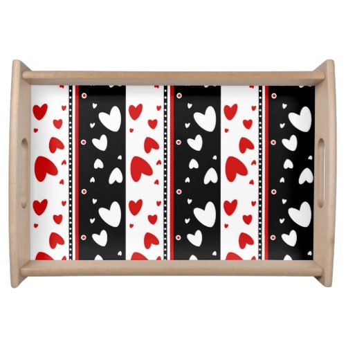  Hearts on a black and white background Serving Tray