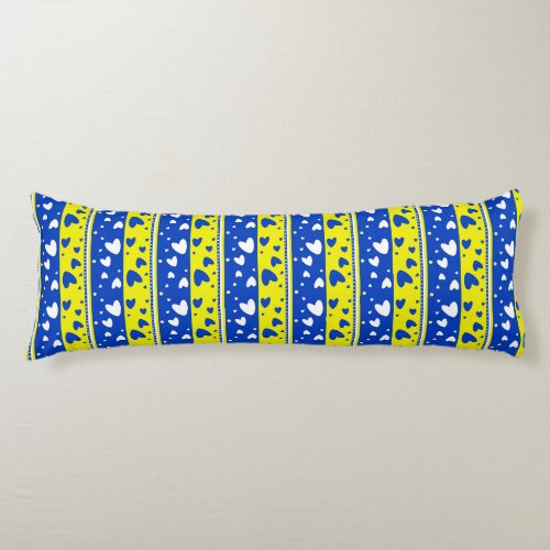 Hearts on a blue and yellow background body pillow