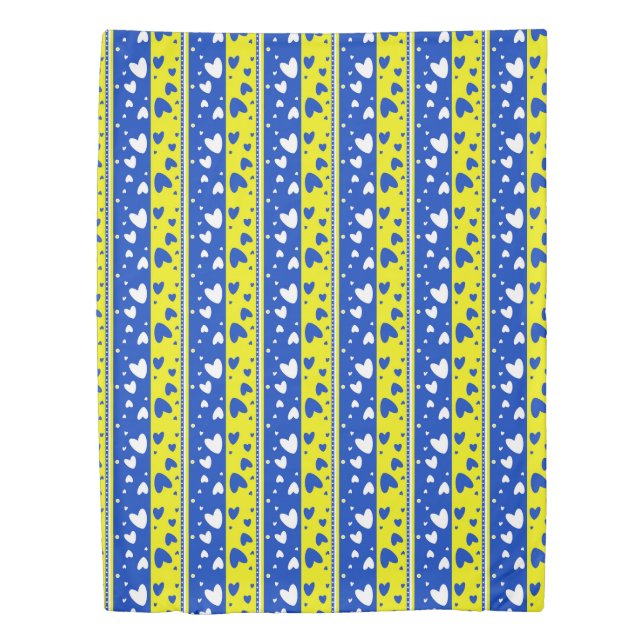Hearts on a blue and yellow background duvet cover (Front)