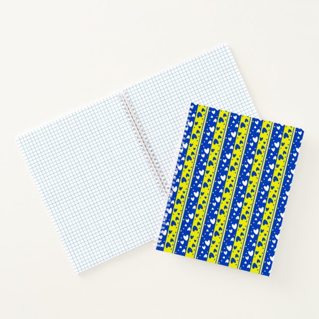 Hearts on a blue and yellow background notebook (Inside)