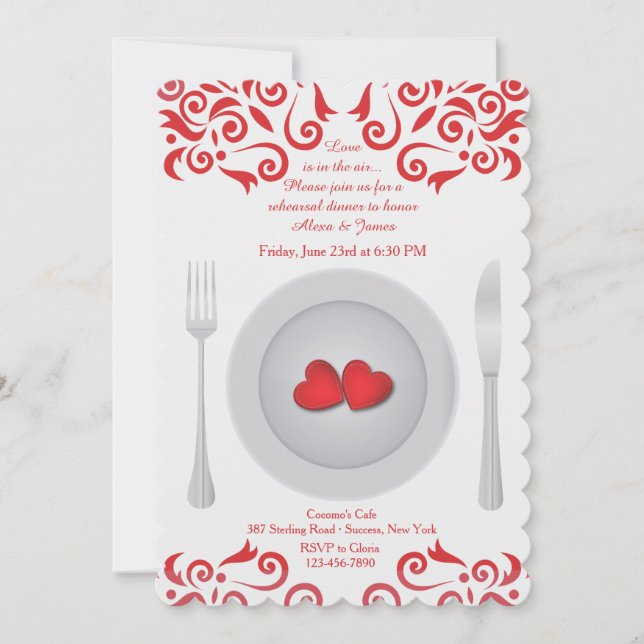 Hearts on a Plate Rehearsal Dinner Invitation (Front)