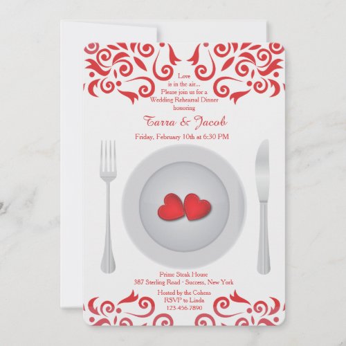 Hearts on a Plate Rehearsal Dinner Party Invites