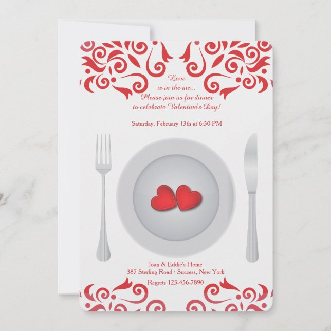 Hearts on a Plate Valentine's Day Invitation (Front)