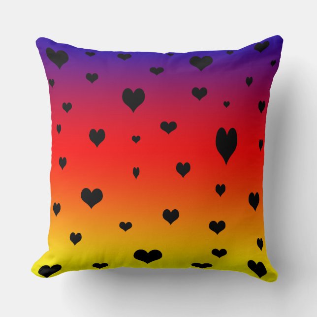 Hearts On A Rainbow Colour,  Big Throw Cushion. Pillow (Front)