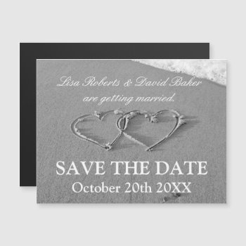 Hearts On Beach Photo Magnet Save The Date Cards by photoedit at Zazzle