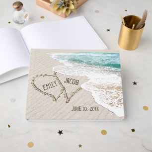 Hearts On Beach Sand with Names Guest Book