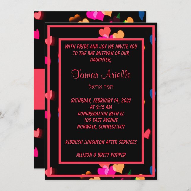 Hearts on Black Invitation (Front/Back)