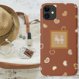 Hearts on Brown in Rustic Earthtones iPhone 11 Case