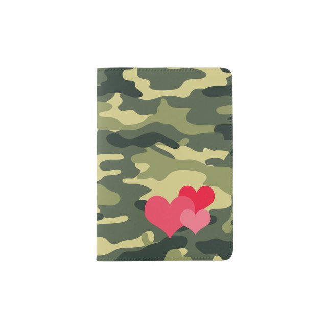 Hearts on Camouflage Passport Holder (Front)