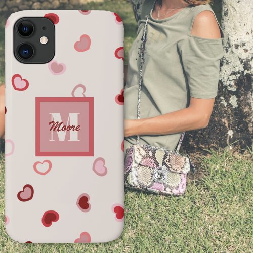 Hearts on Cement White in Pink to Red Ombre iPhone 11 Case