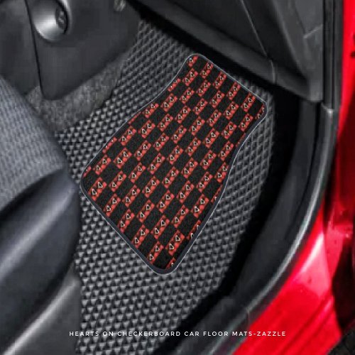 Hearts On Checkerboard Car Floor Mat