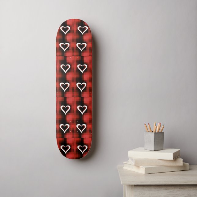 Hearts On Checkerboard Skateboard (Wall Art)