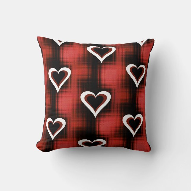 Hearts On Checkerboard Throw Pillow (Front)