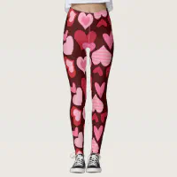 Valentine's Day Pink Heart in relief Yoga Leggings, Zazzle