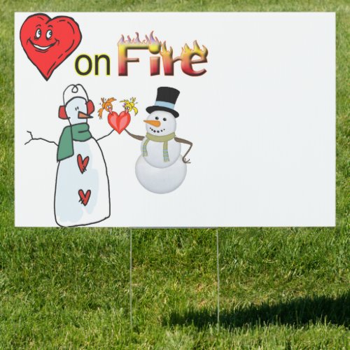 Hearts on Fire Snowman Yard Sign 