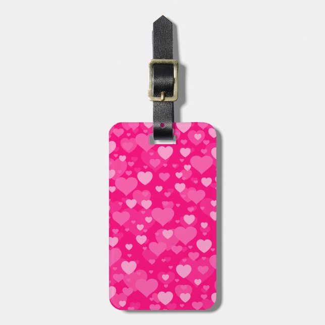 Hearts on Girly Pink Luggage Tag (Front Vertical)