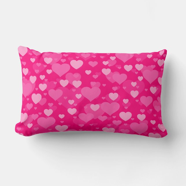 Hearts on Girly Pink Lumbar Pillow (Front)