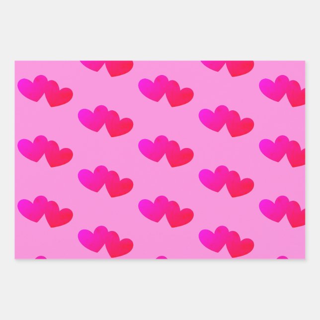 Hearts on heart pattern wrapping paper sheets (Front)