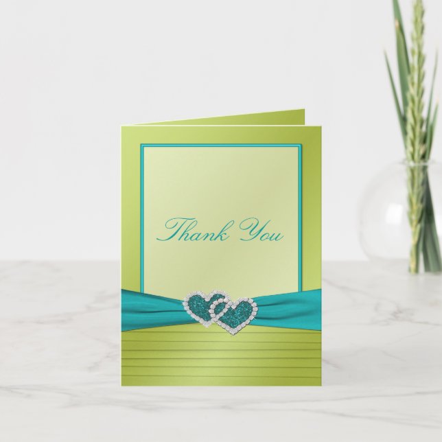 Hearts on Lime Pleats Thank You Note Card (Front)