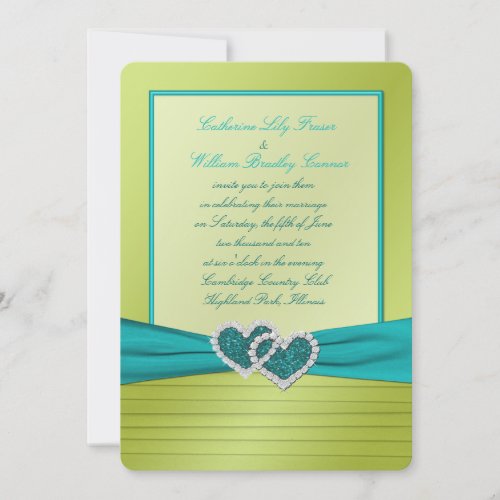 Hearts on Lime Pleats with Turquoise Invitation