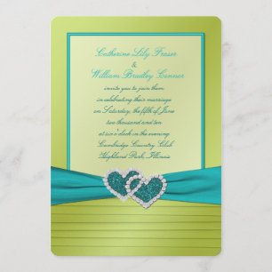 Hearts on Lime Pleats with Turquoise Invitation