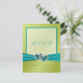 Hearts on Lime Pleats with Turquoise R.S.V.P. Card (Standing Front)