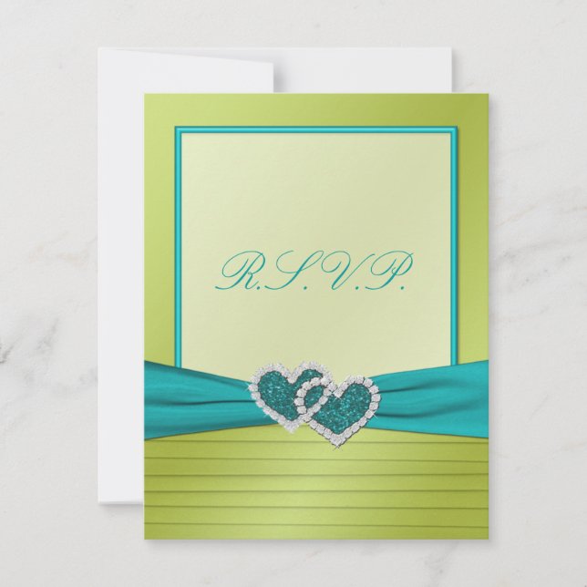 Hearts on Lime Pleats with Turquoise R.S.V.P. Card (Front)