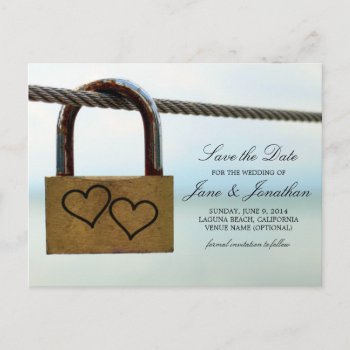 Hearts On Lock Wedding Save The Date Announcement Postcard by loveisthething at Zazzle