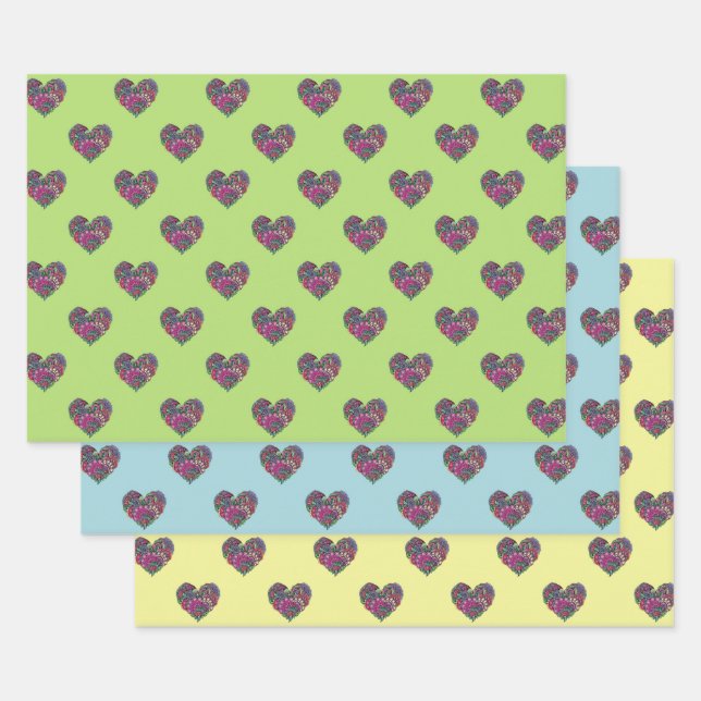 HEARTS ON PASTEL WRAPPING PAPER SHEETS (Set)