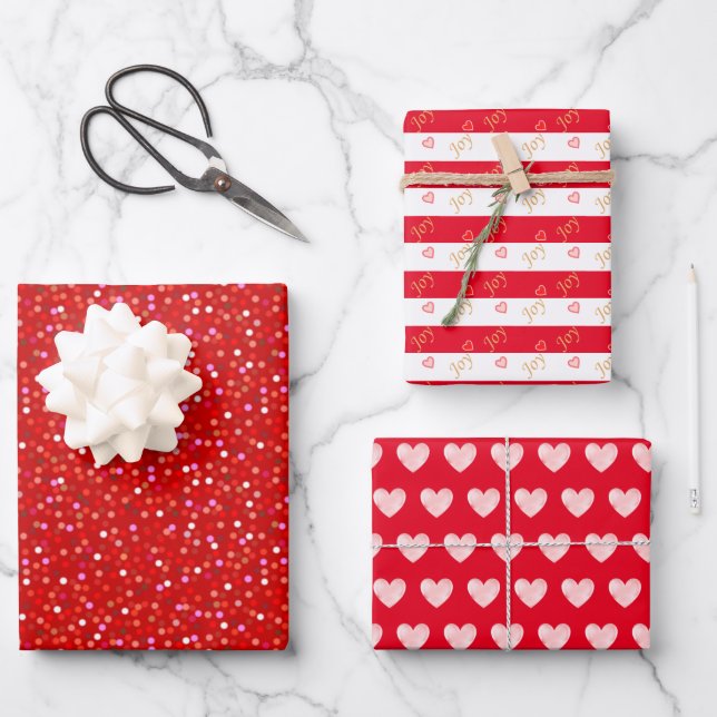 Hearts on Red and White Wrapping Paper Sheets (Front)