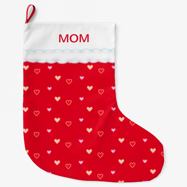 Hearts on Red Mom Christmas Stocking (Front)