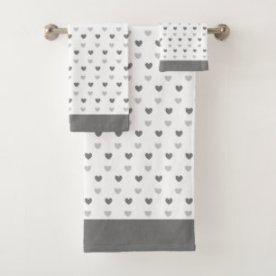Hearts on silver gray and white Bath Towel Set