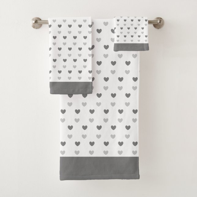Hearts on silver gray and white Bath Towel Set (Insitu)