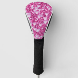 Hearts on Sparkling glitter print, pink Golf Head Cover