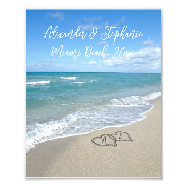 Hearts on the Beach Personalized Name Honeymoon Photo Print (Front)