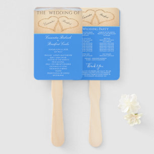 Hearts on the Beach Wedding ceremony program Hand  Hand Fan