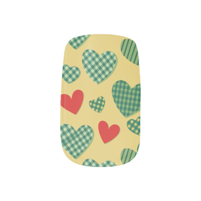 Hearts on Yellow Minx Nail Art (Left Thumb)
