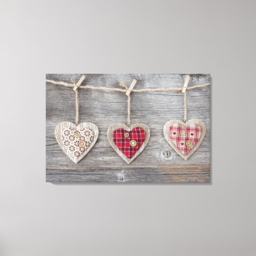 Hearts over a Wooden Table Canvas Print