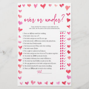 Hearts Over or Under Bridal Shower Game  Stationery